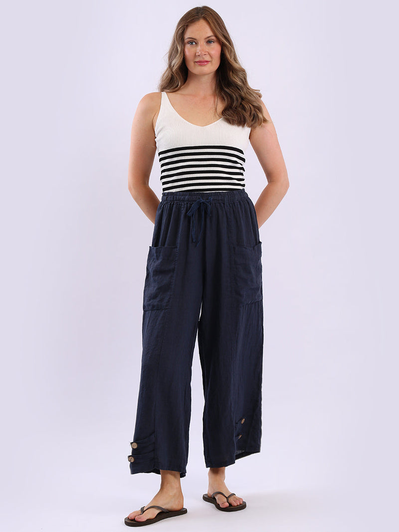 Solid Linen Trouser Navy