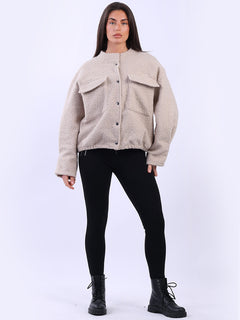 Button Down Woolen Shacket Beige