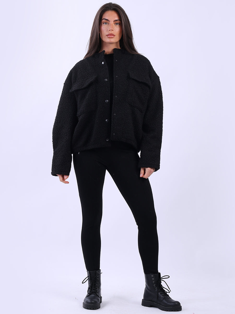 Button Down Woolen Shacket Black