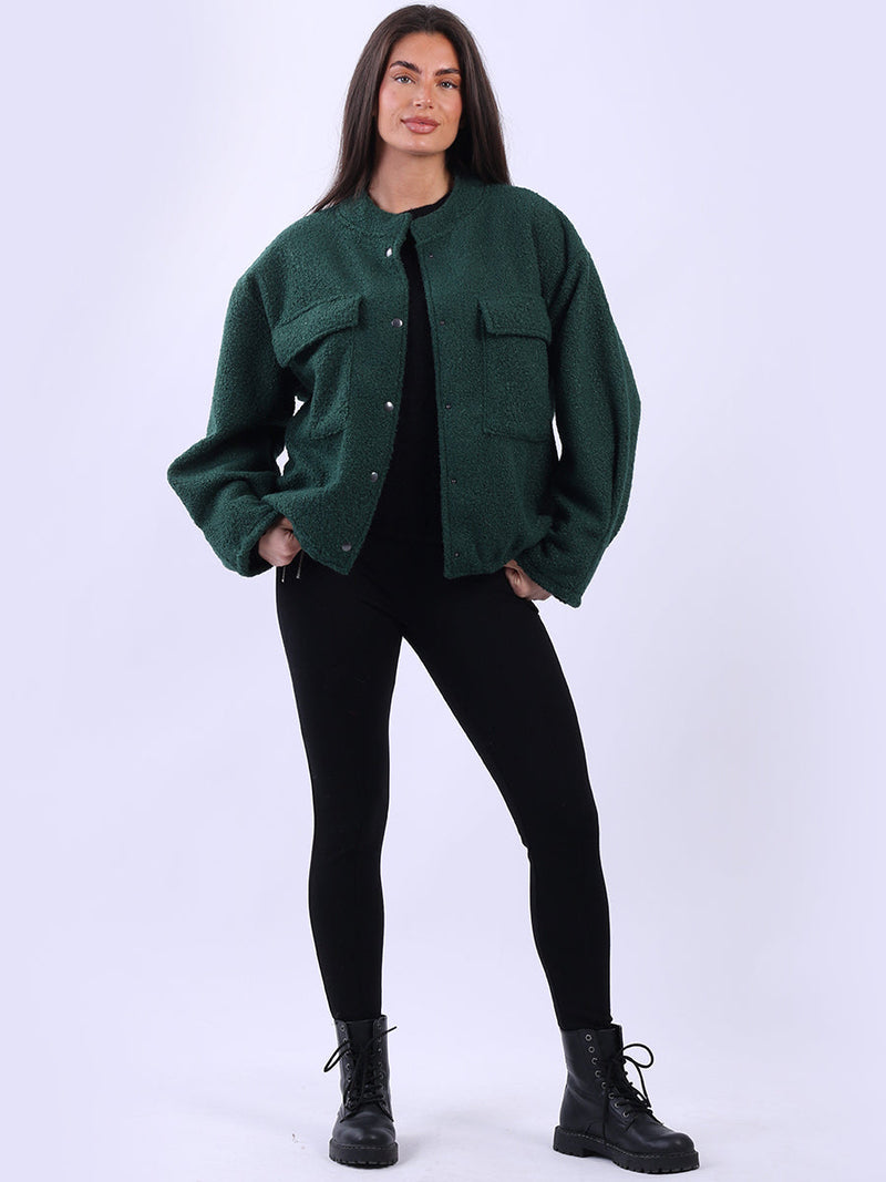 Button Down Woolen Shacket Bottle Green