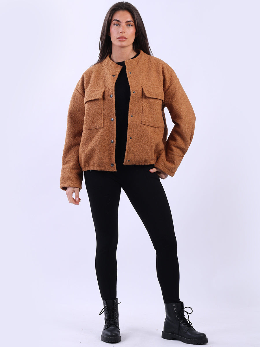 Button Down Woolen Shacket Camel