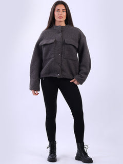 Button Down Woolen Shacket Charcoal