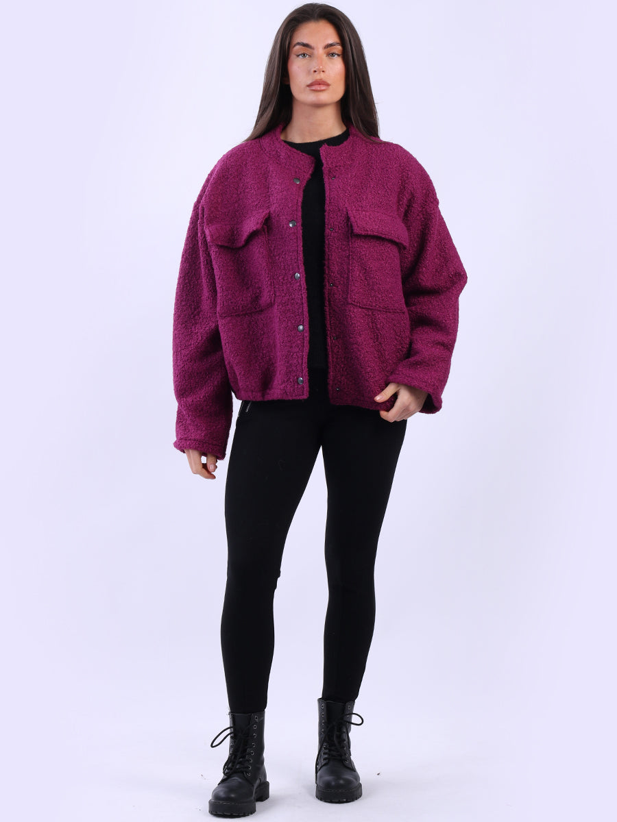 Button Down Woolen Shacket Magenta
