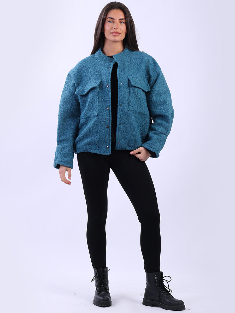 Button Down Woolen Shacket Teal