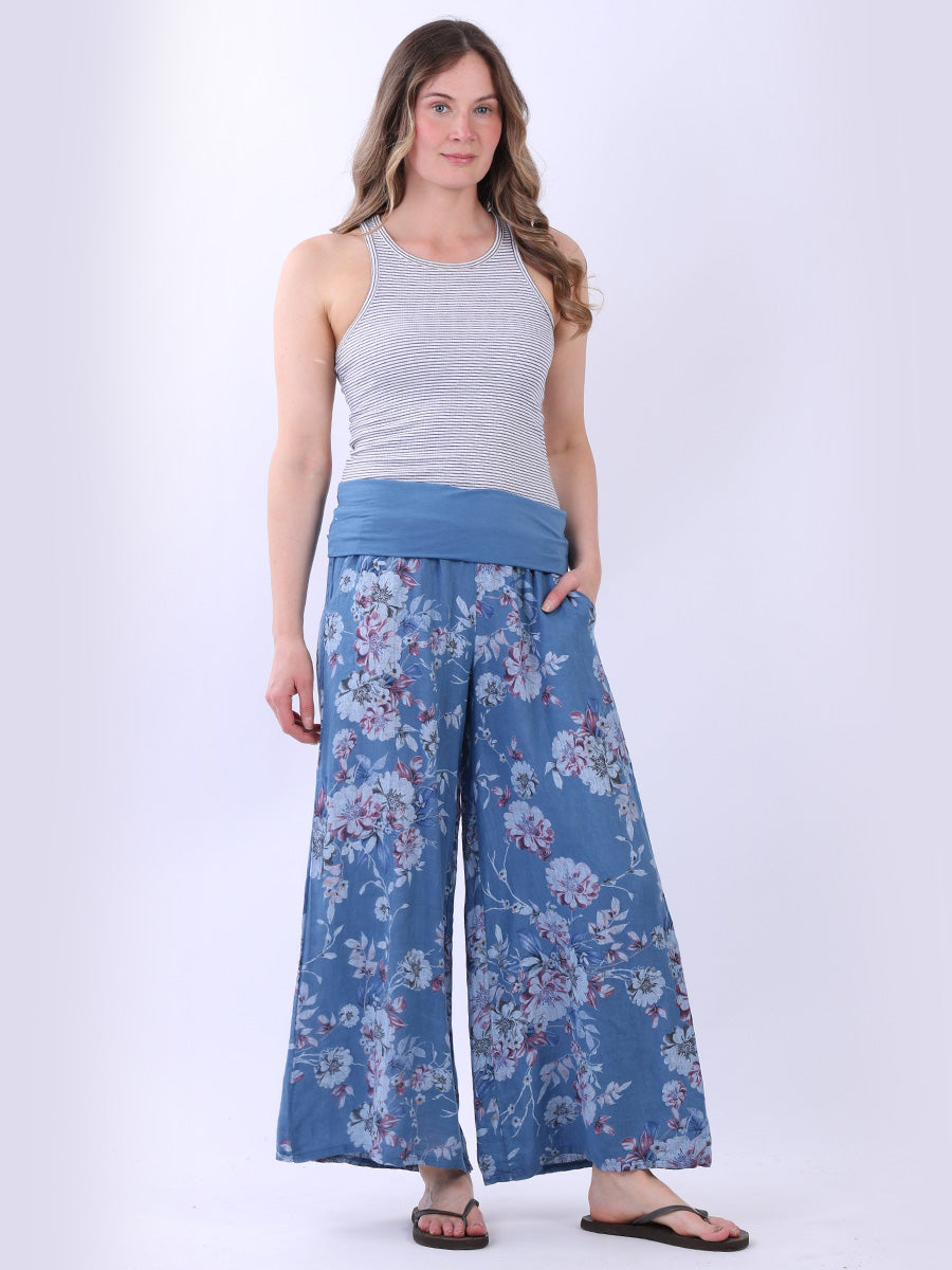 Floral Linen Pant Denim
