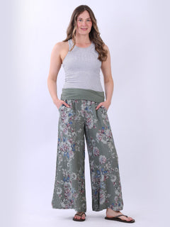 Floral Linen Pant Khaki