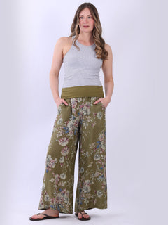 Floral Linen Pant Olive