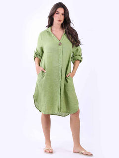 Plain Linen Dress Lime Green