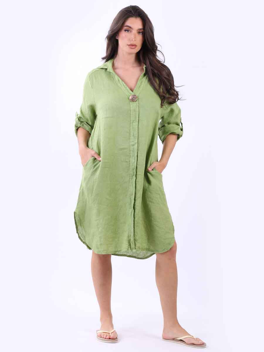 Plain Linen Dress Lime Green