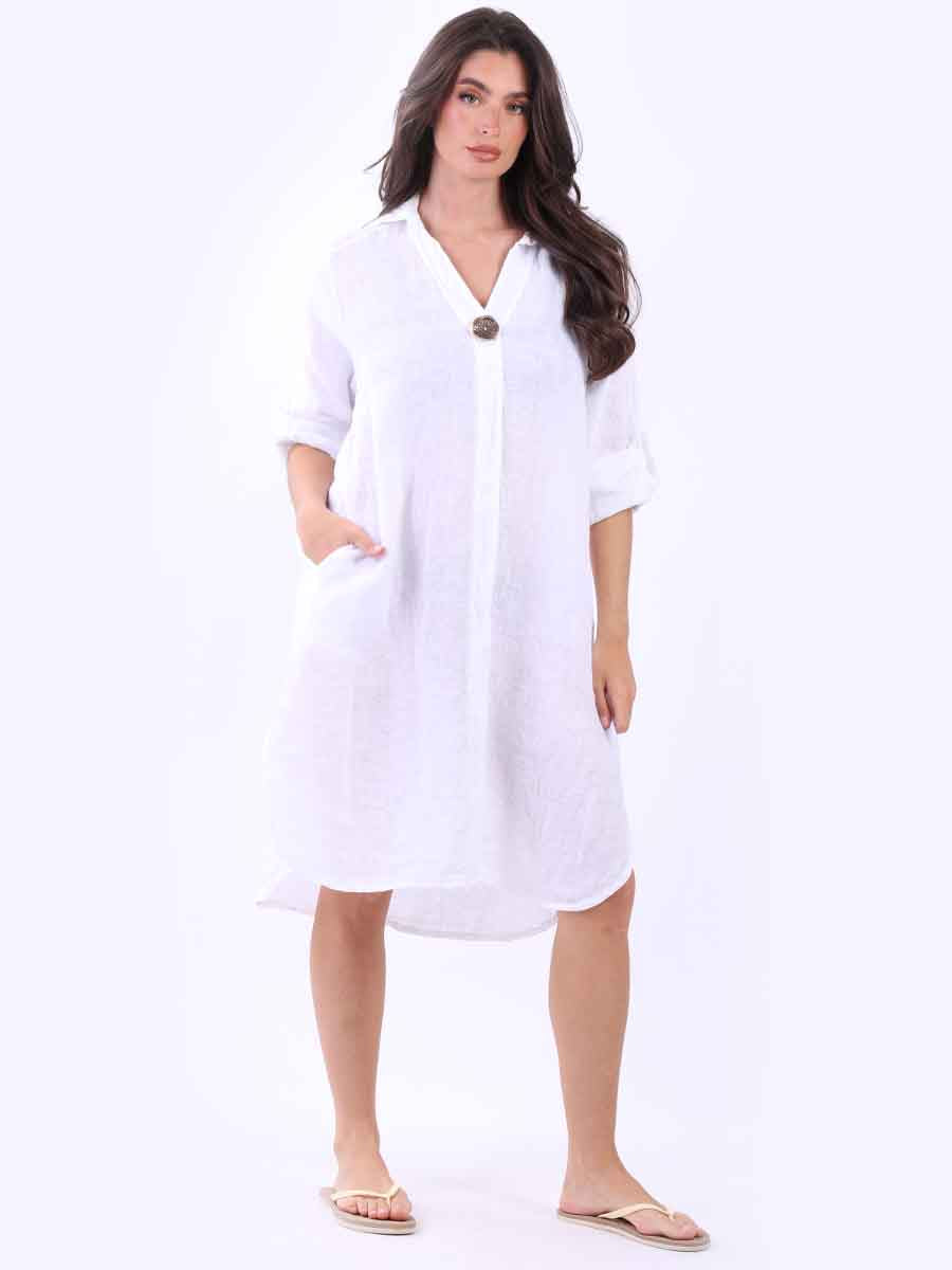Plain Linen Dress White