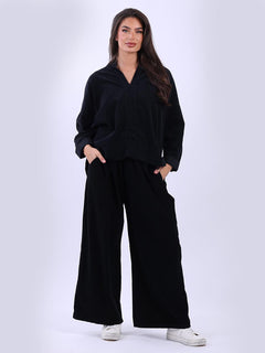 Women Solid Cotton Blouse Black