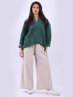 Women Solid Cotton Blouse Bottle Green