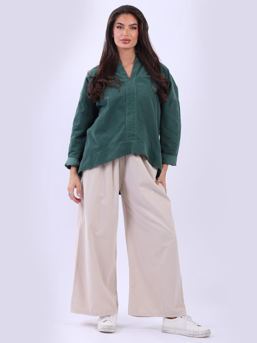 Women Solid Cotton Blouse Bottle Green