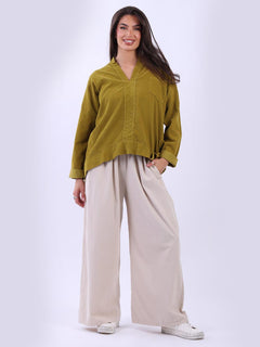 Women Solid Cotton Blouse Olive