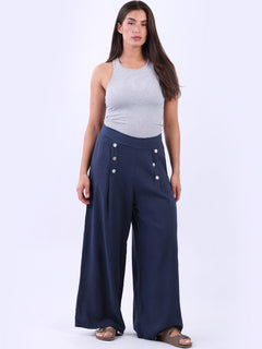 Plain Linen Palazzo Trouser Navy