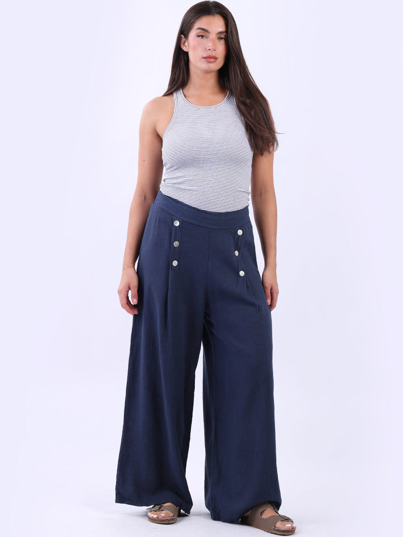 Plain Linen Palazzo Trouser Navy
