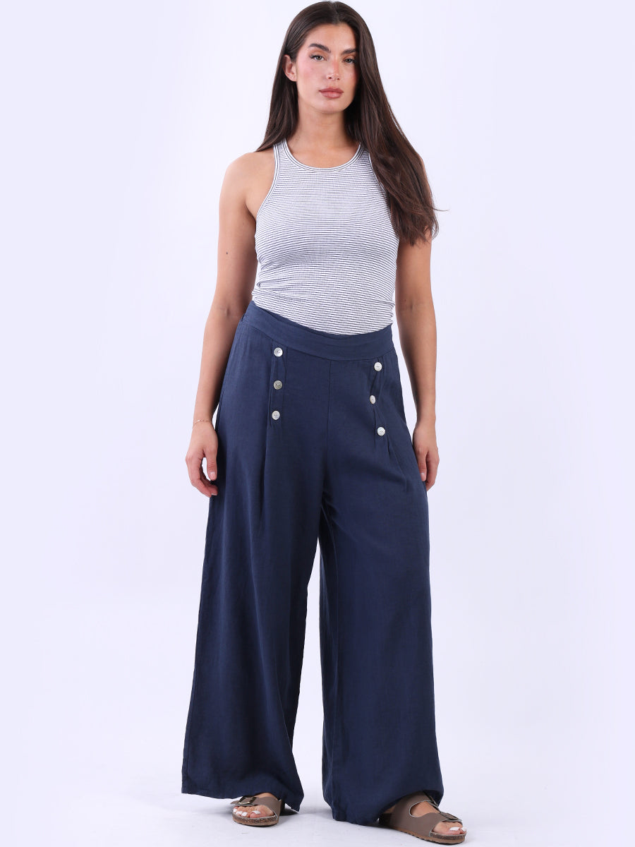 Plain Linen Palazzo Trouser Navy