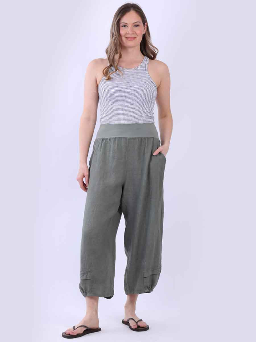 Plus Size Linen Culottes Khaki