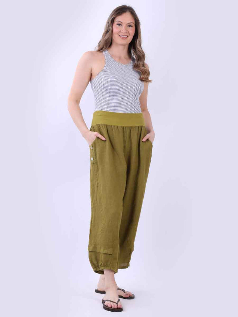 Plus Size Linen Culottes Olive