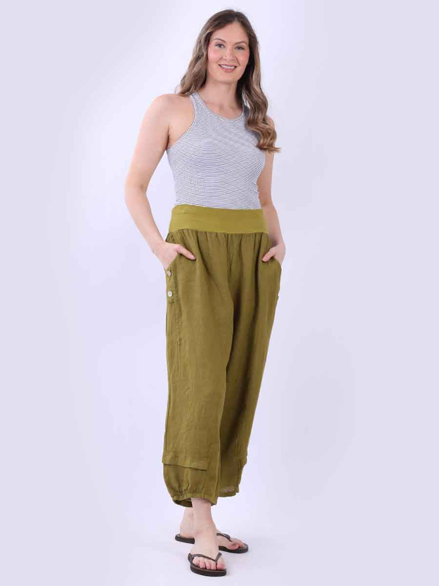 Plus Size Linen Culottes Olive