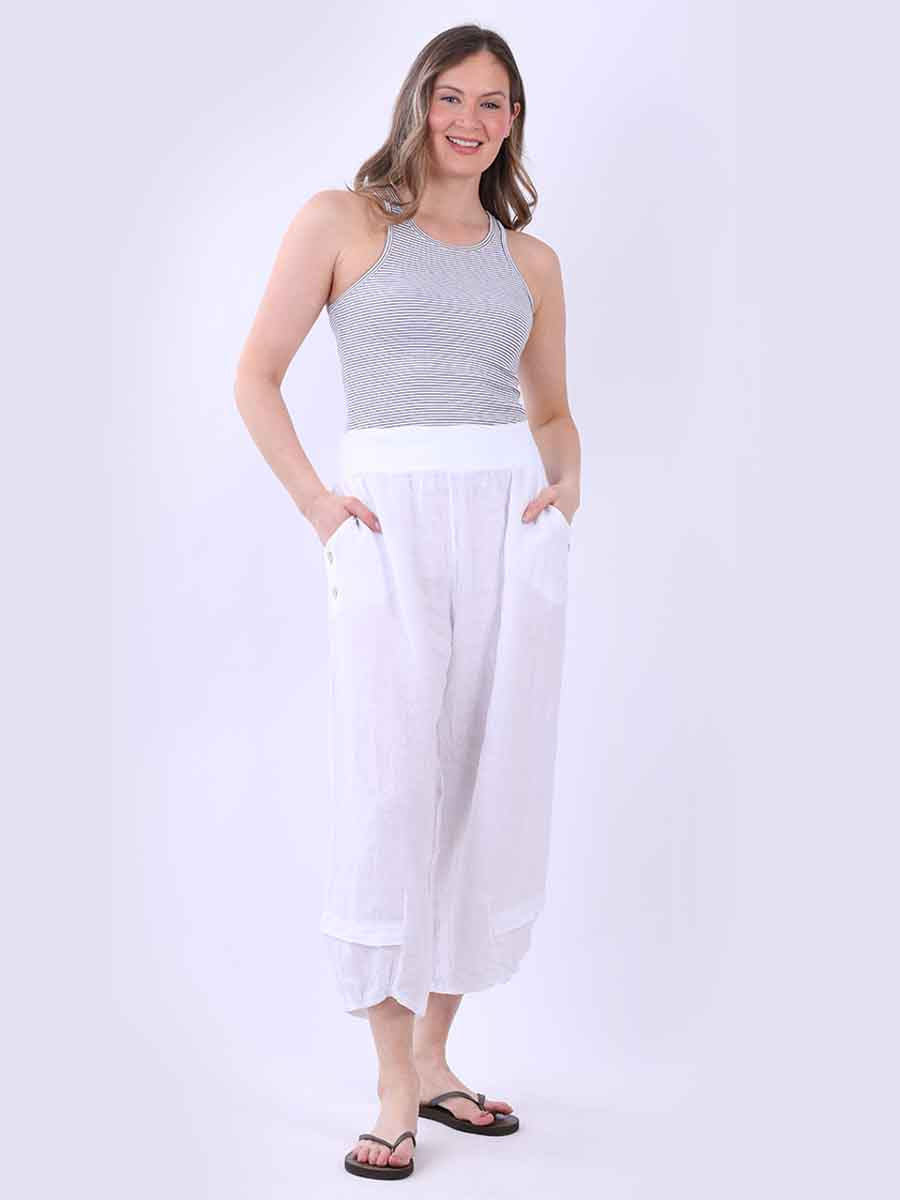 Plus Size Linen Culottes White