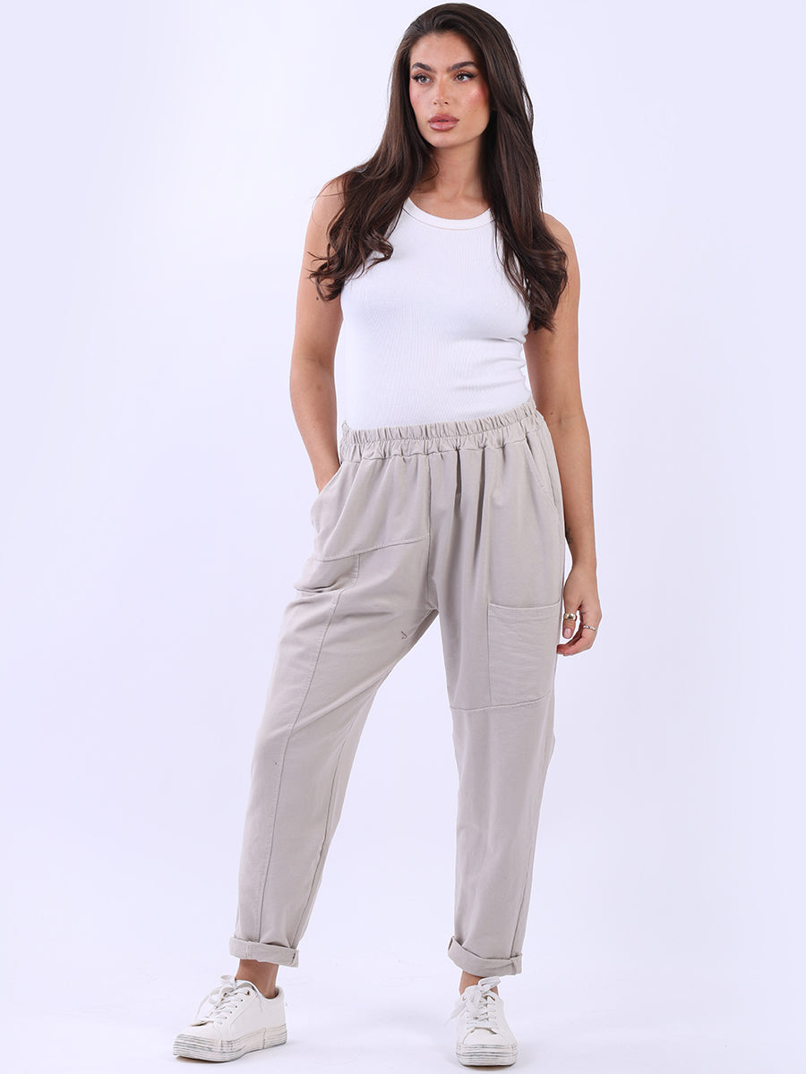Women Solid Cotton Pant Beige