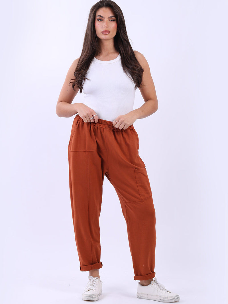 Women Solid Cotton Pant Rust