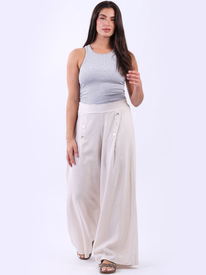 Plain Linen Palazzo Trouser Beige