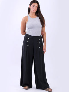 Plain Linen Palazzo Trouser Black