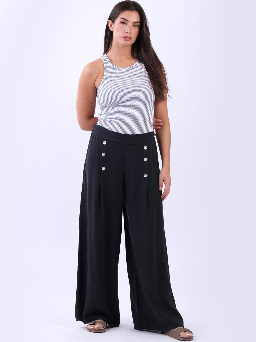 Plain Linen Palazzo Trouser Black
