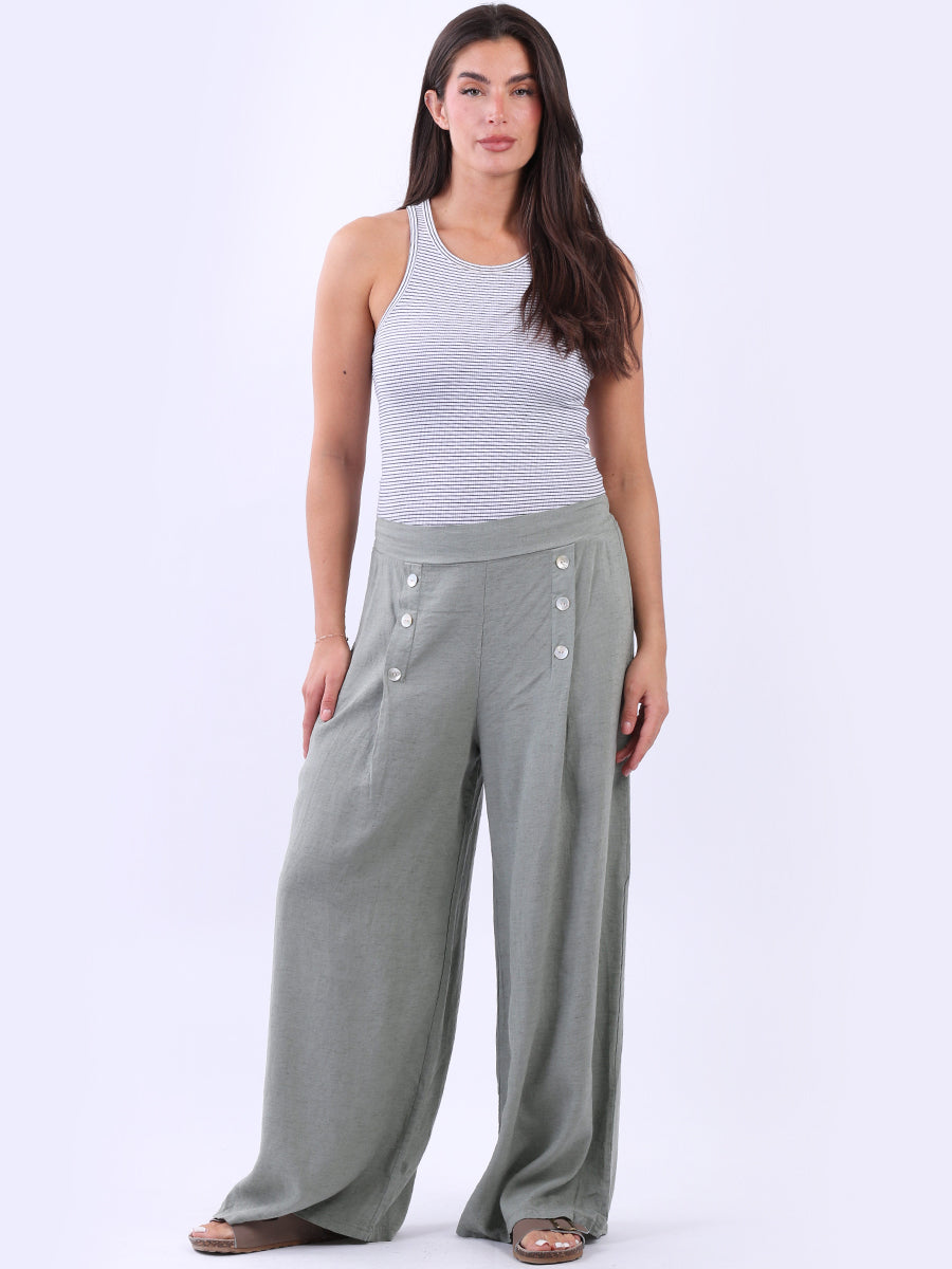 Plain Linen Palazzo Trouser Khaki