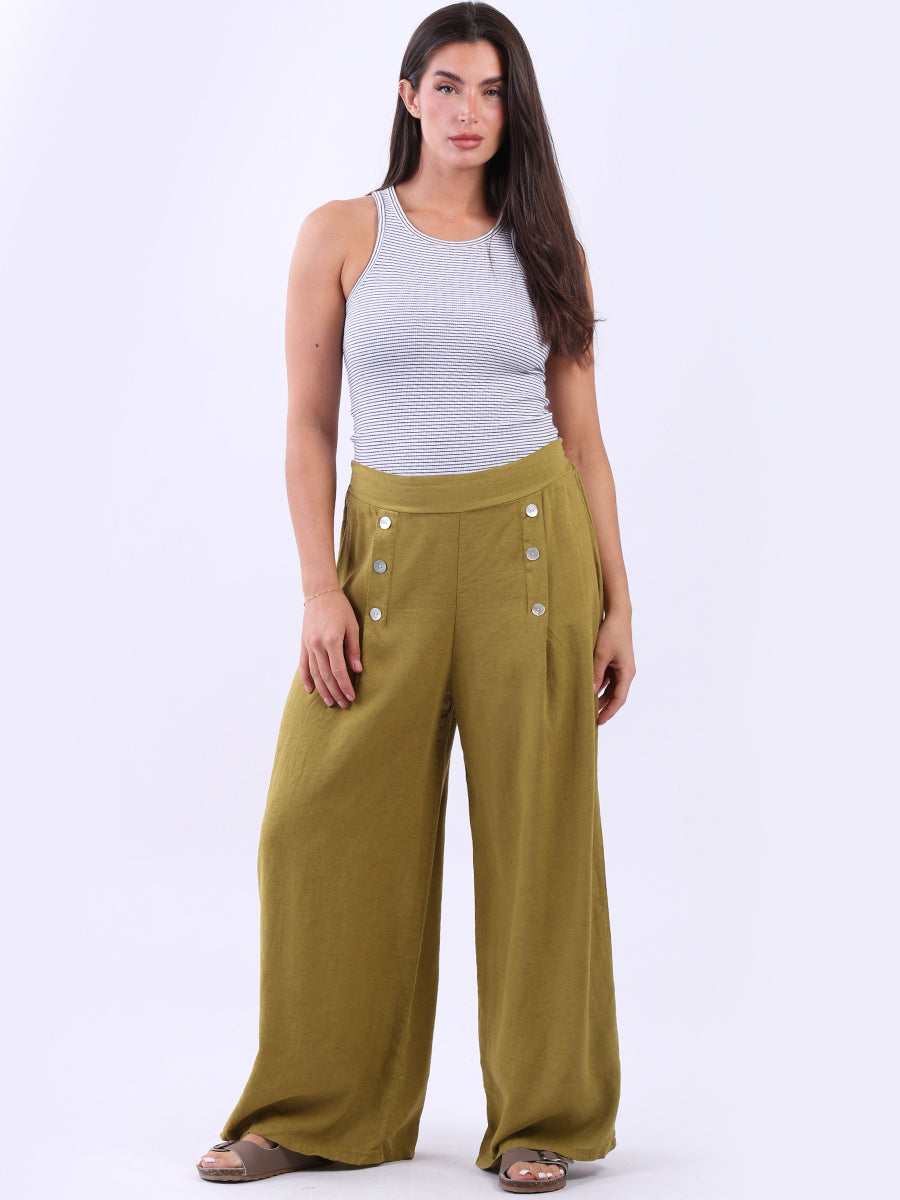 Plain Linen Palazzo Trouser Olive