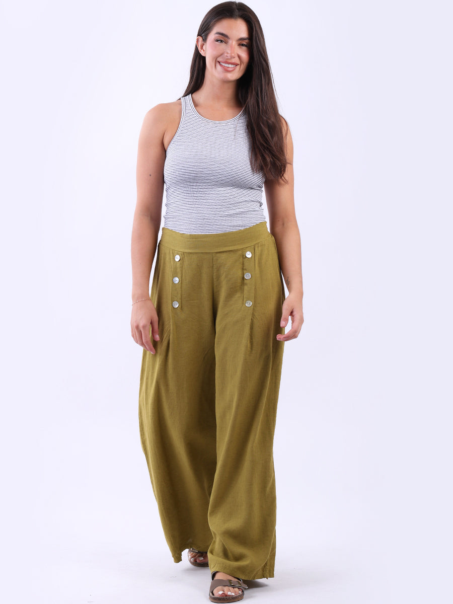 Plain Linen Palazzo Trouser Olive