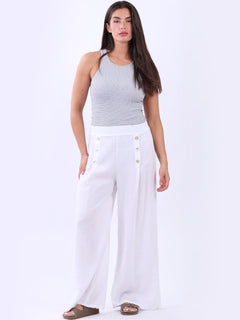 Plain Linen Palazzo Trouser White