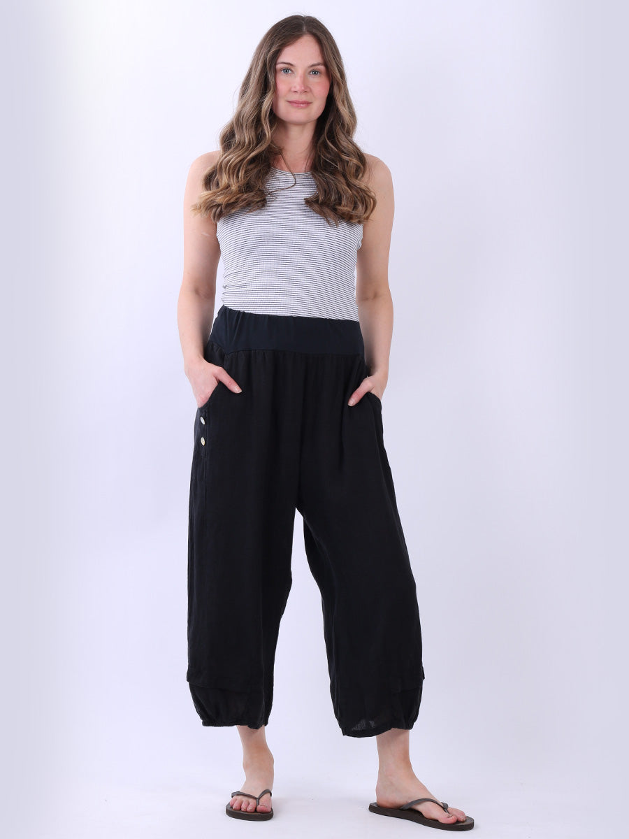 Plus Size Linen Culottes Black