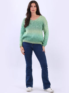 Woolen Knit Rainbow Pullover Green