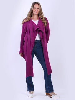Plain Knitted Cardigan Magenta