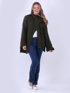 Plain Knitted Cardigan Khaki