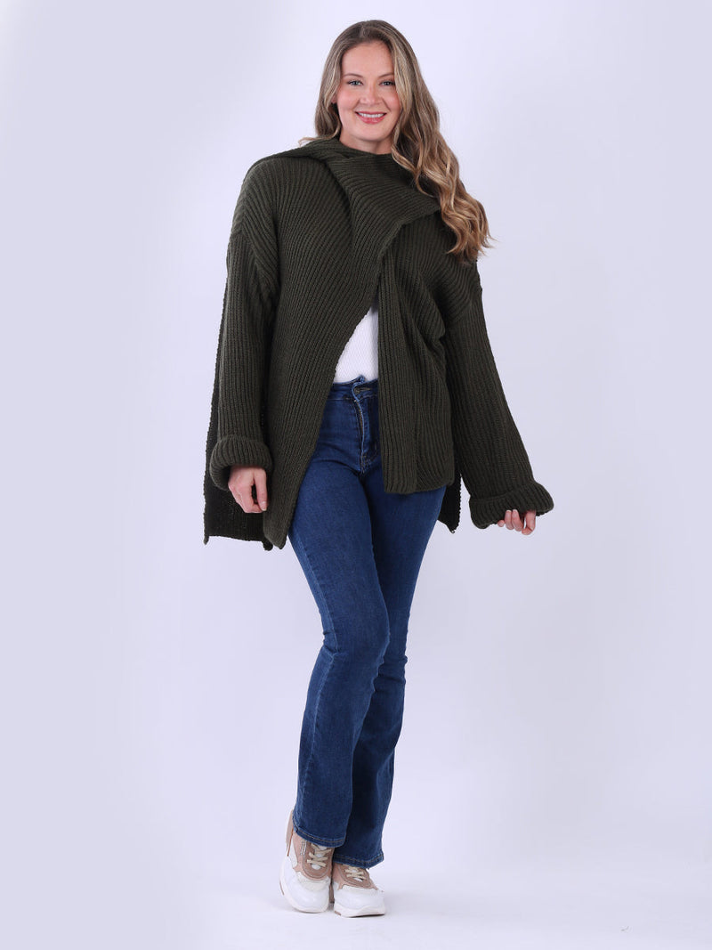 Plain Knitted Cardigan Khaki