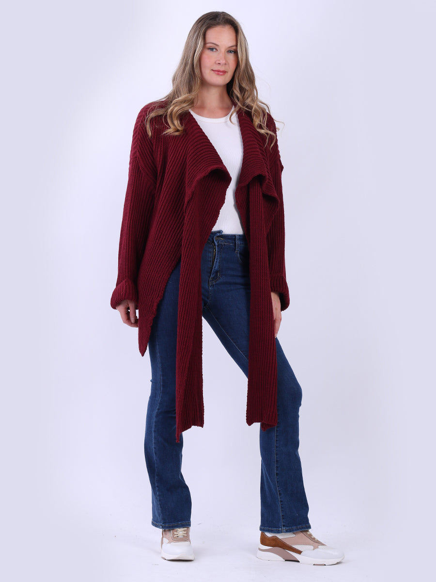 Plain Knitted Cardigan Wine