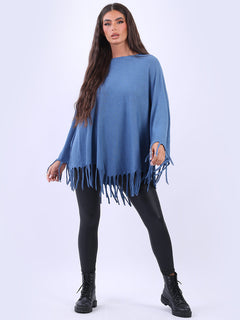 Glittery Women Knitted Poncho Denim