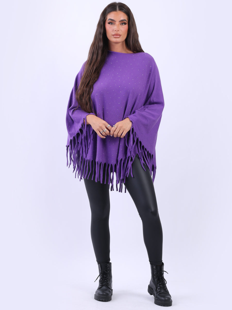 Glittery Women Knitted Poncho Purple