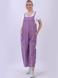 Stripy Cotton Pabo Jumpsuit Magenta