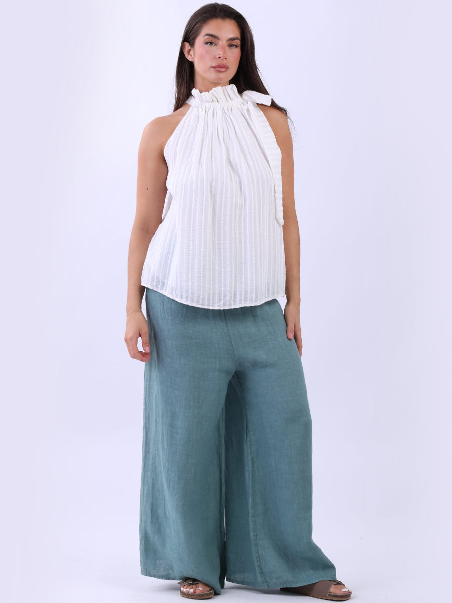 Solid Cotton Halter Top Off White