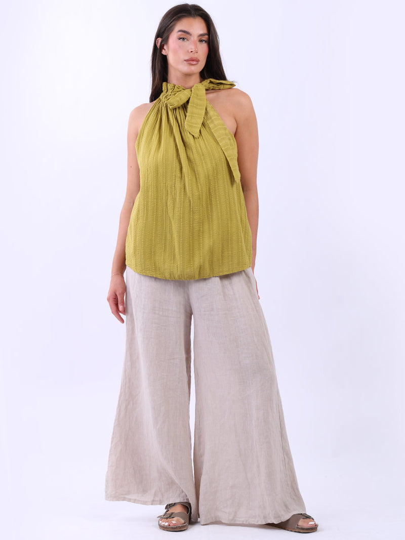 Solid Cotton Halter Top Olive