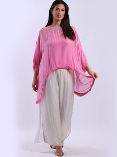 Batwing Solid Silk Top Fuchsia