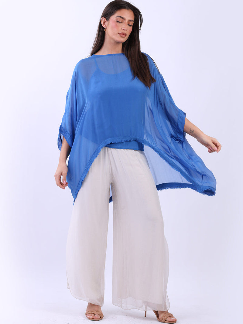 Batwing Solid Silk Top Royal Blue