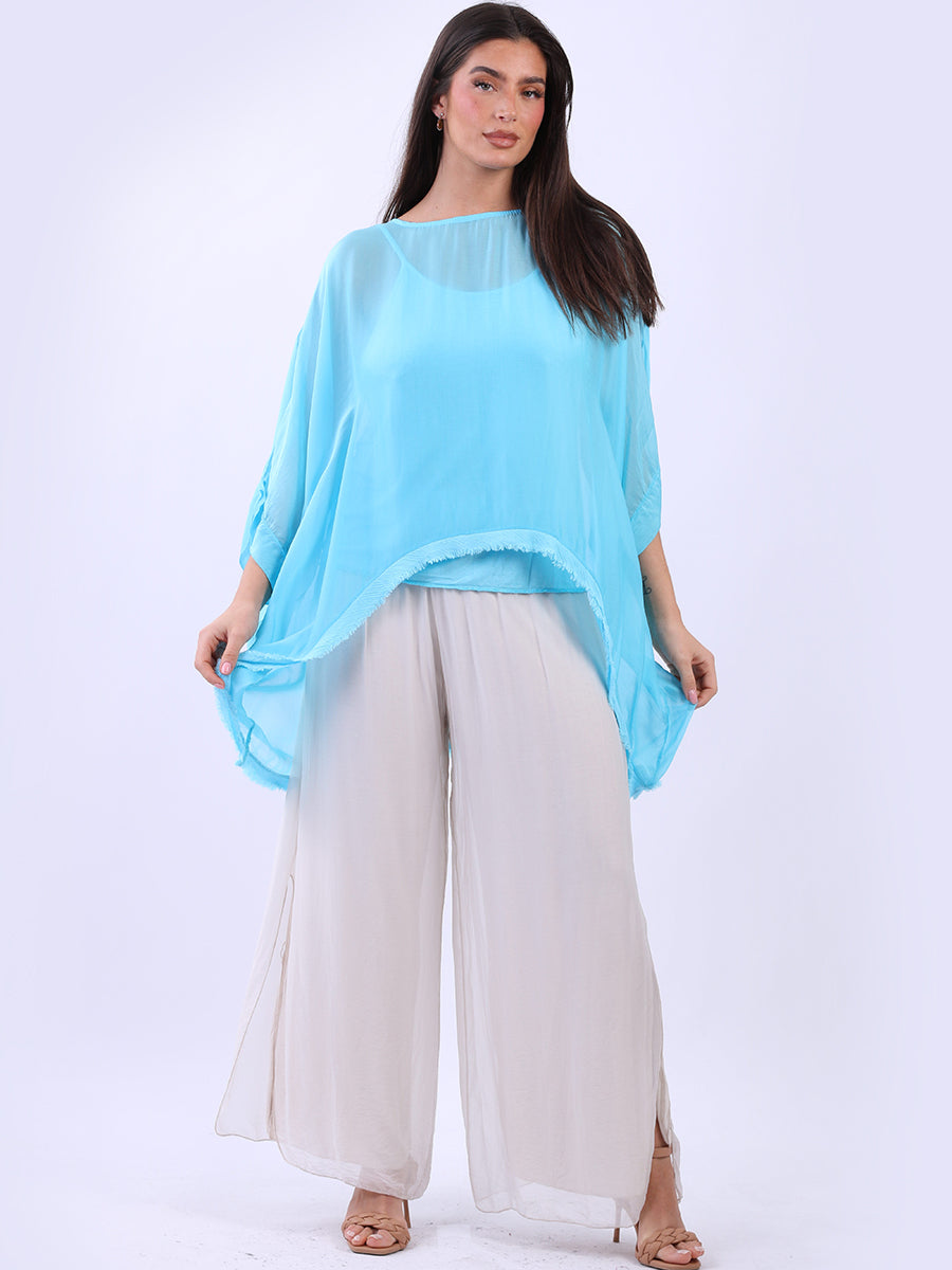 Batwing Solid Silk Top Turquoise