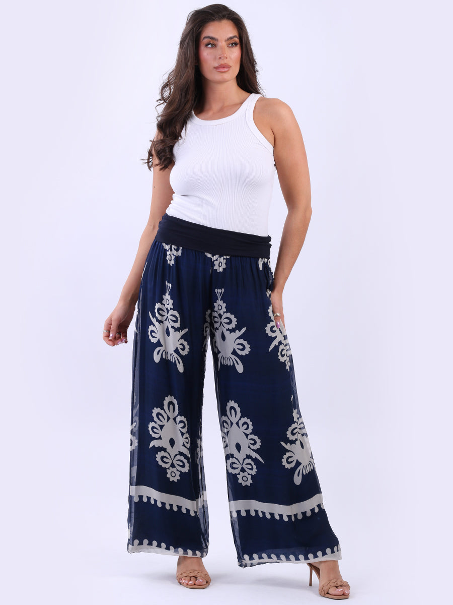 Wide Leg Silk Palazzo Navy