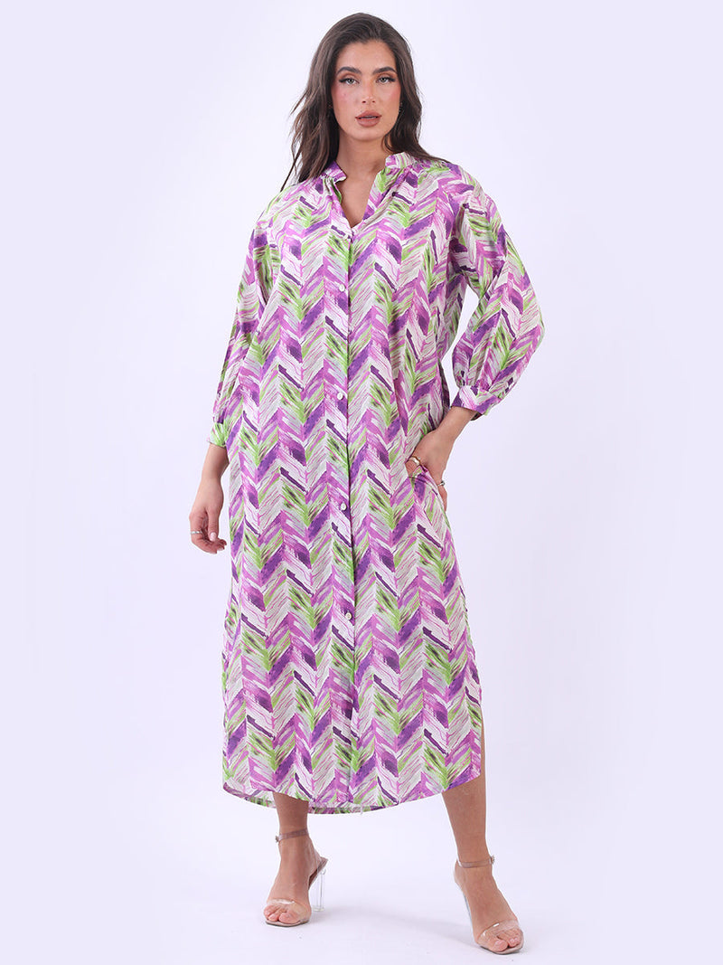 Cotton Long Shirt Dress Lilac